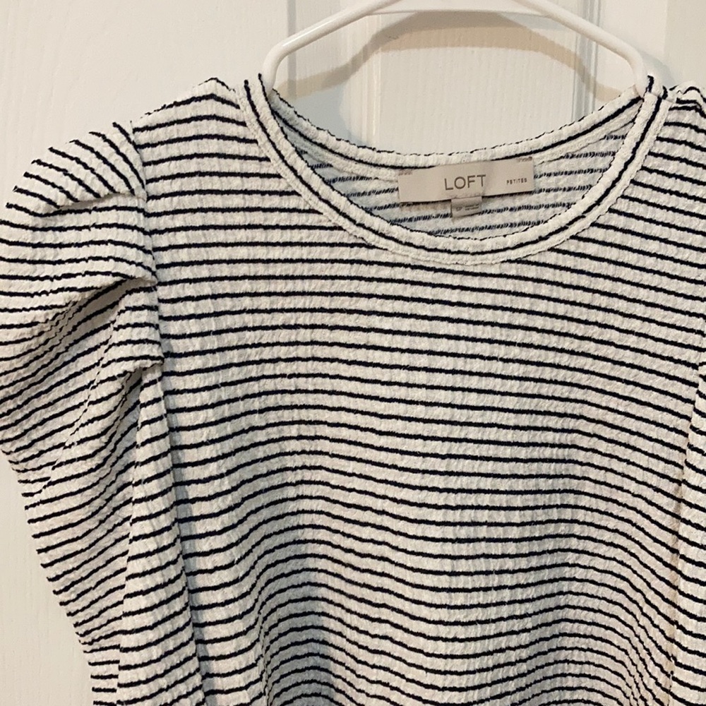 LOFT SearSucker Striped Puff Sleeve Shirt
